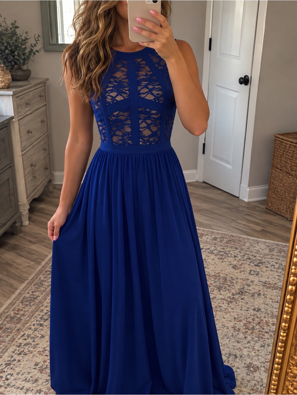 R&M Collection Royal Blue Lace Formal Maxi Prom Dress Size 6